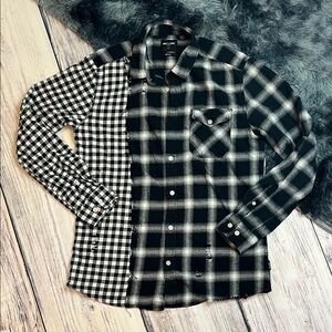 ONLY & SONS Black and White Split Plaid Button-Down Shirt
